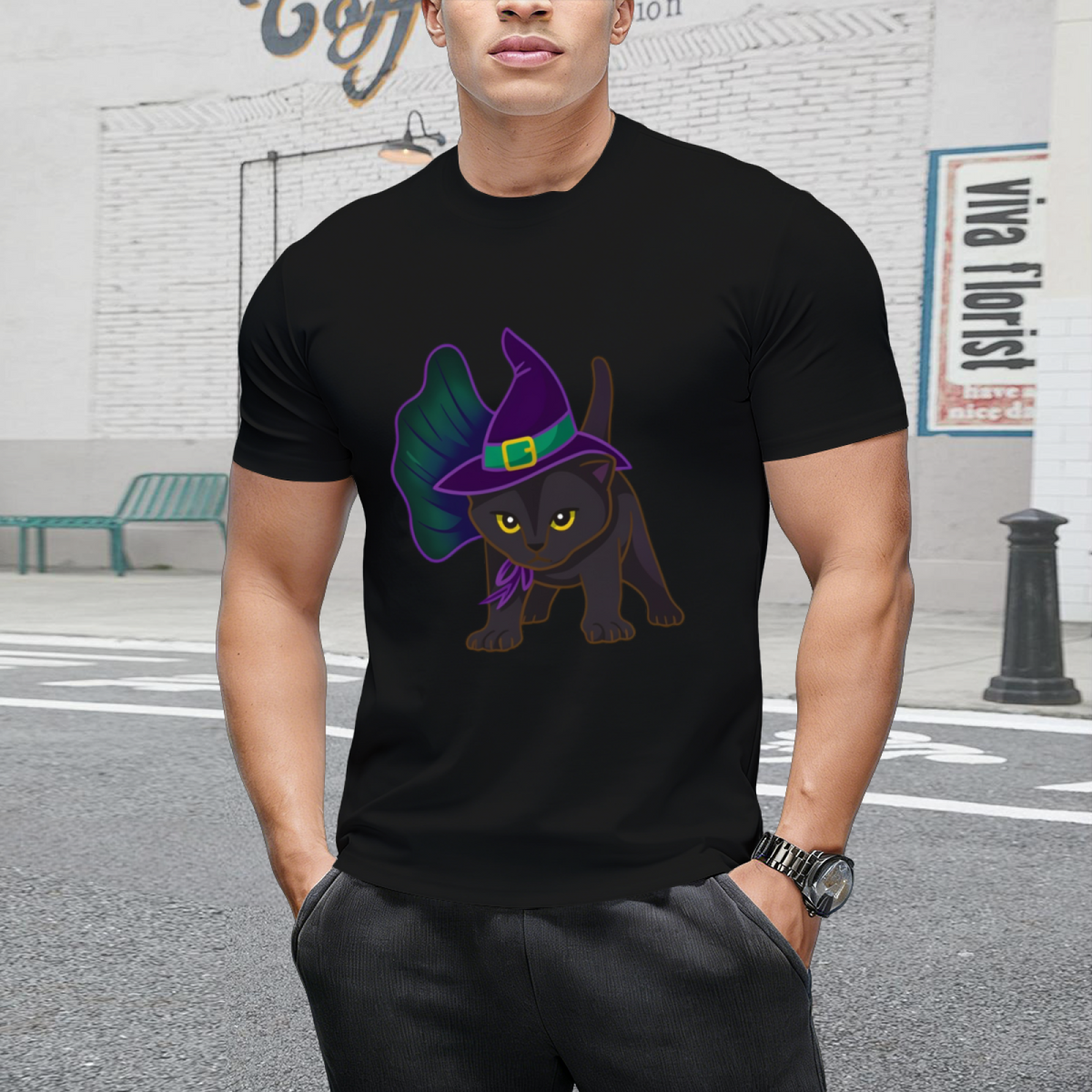 Halloween Kitten Dressed In Witch Costume T-Shirt