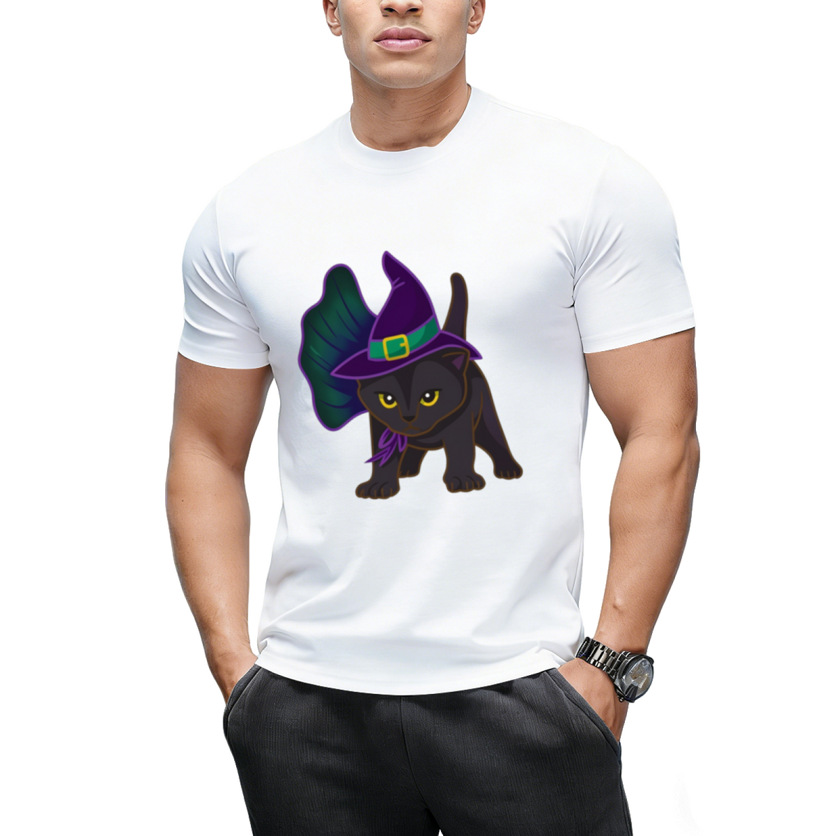 Halloween Kitten Dressed In Witch Costume T-Shirt