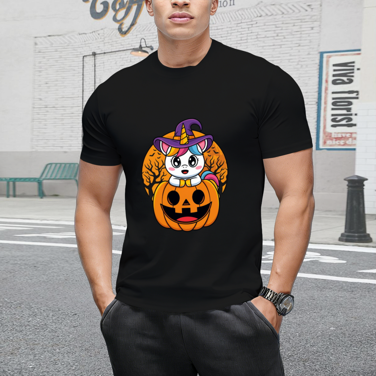 Cute Unicorn WItchy Jack O Lantern Pumpkin Halloween T-Shirt