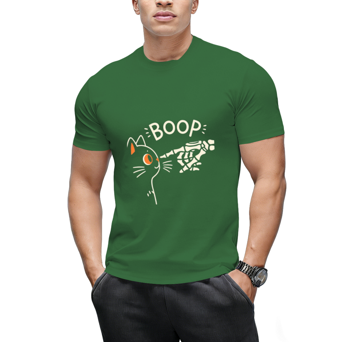 Black Cat Skeleton Hand Boop Halloween T-Shirt
