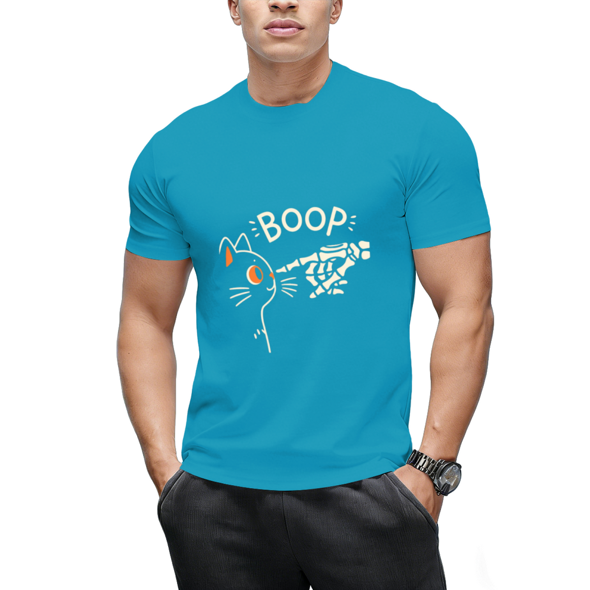 Black Cat Skeleton Hand Boop Halloween T-Shirt