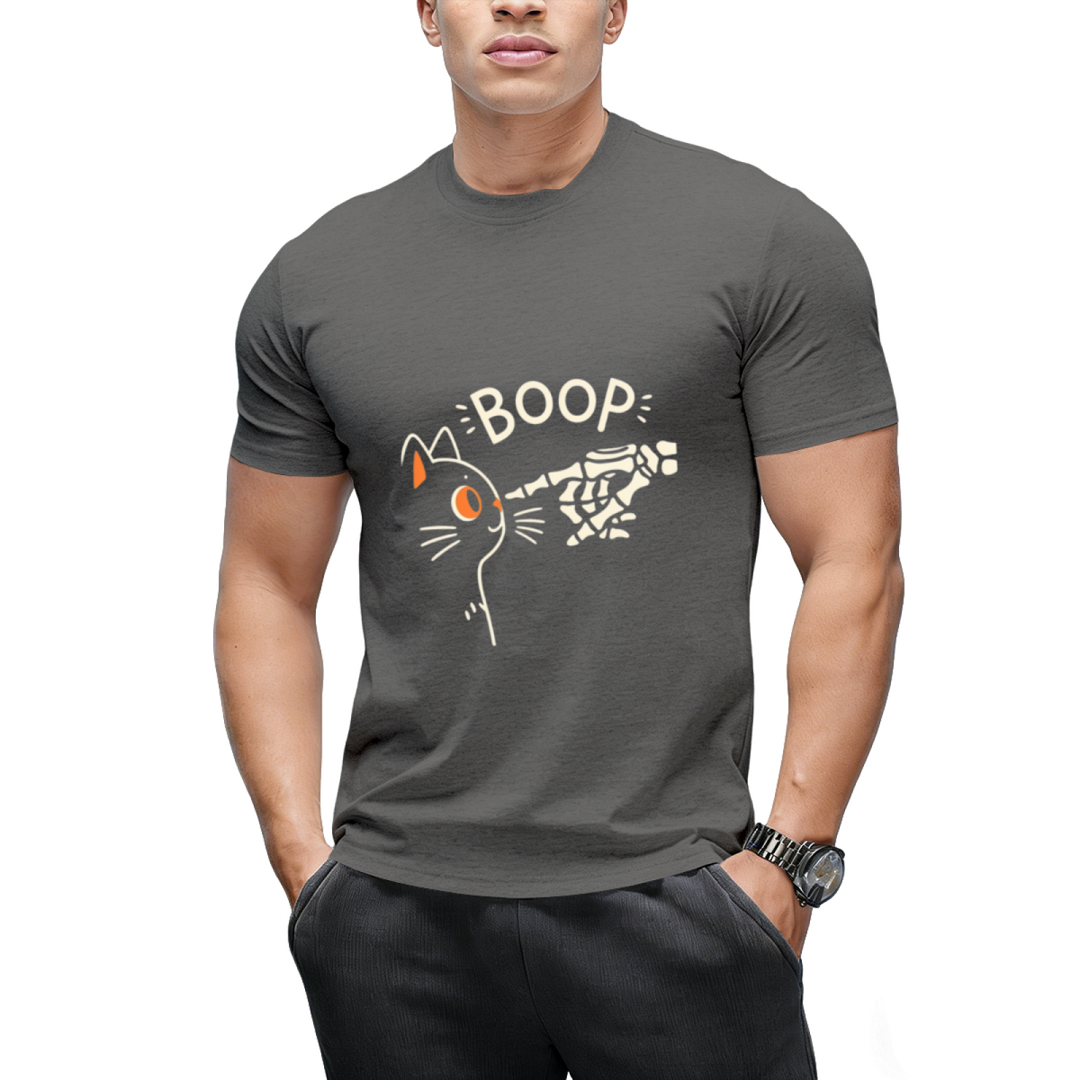 Black Cat Skeleton Hand Boop Halloween T-Shirt
