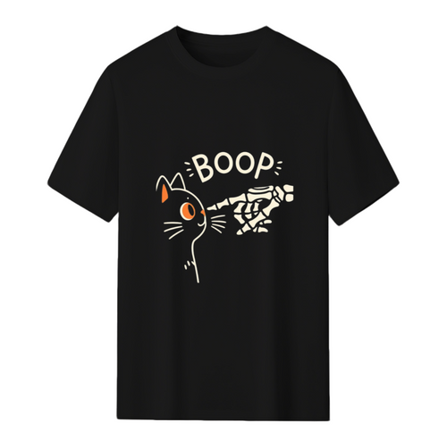 Black Cat Skeleton Hand Boop Halloween T-Shirt