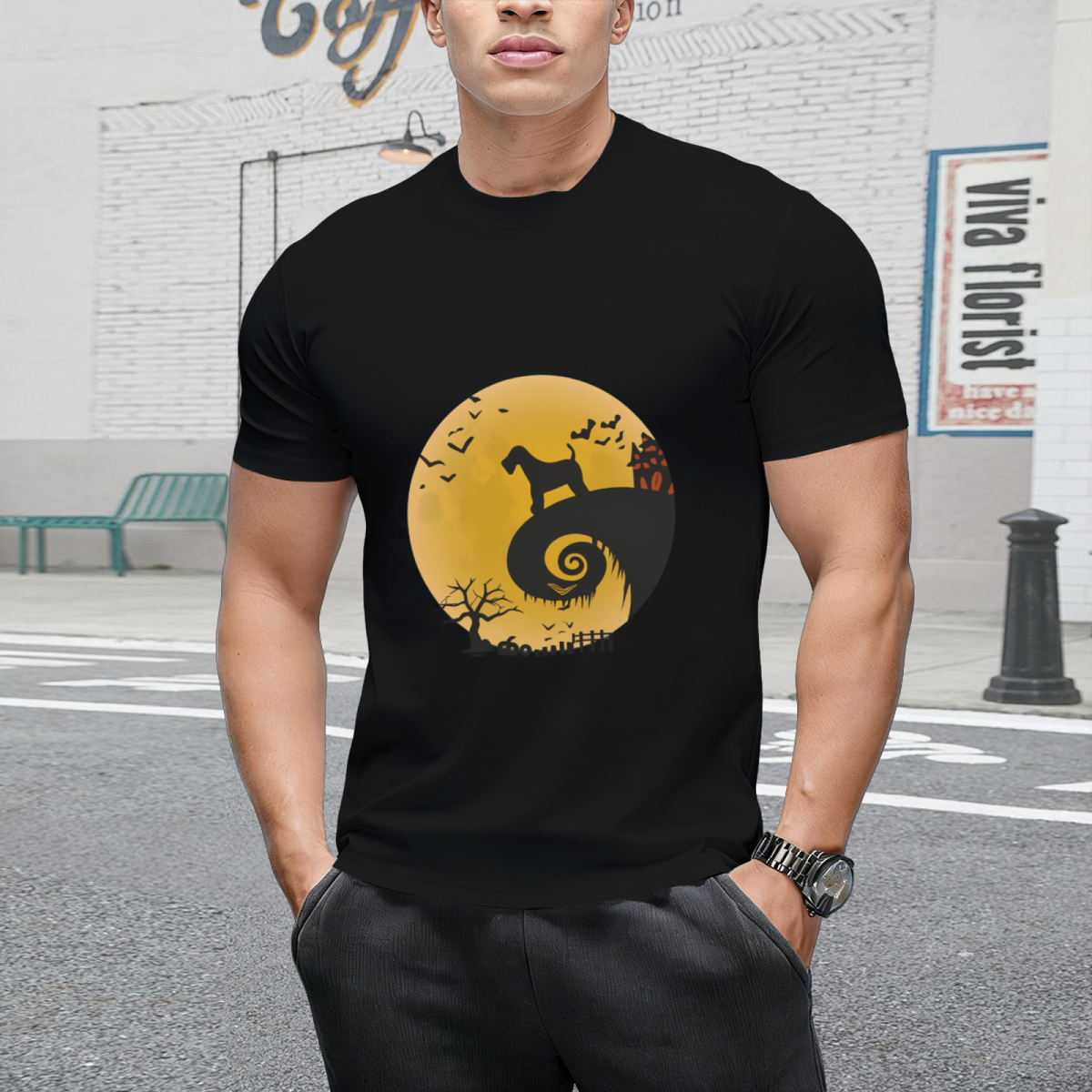 Airedale Terrier Dog Shirt And Moon Funny Halloween Costume T-Shirt