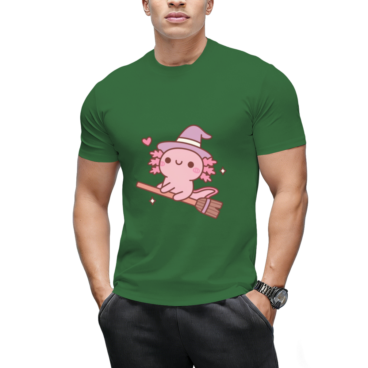 Cute Axolotl Witch Flying On A Broom T-Shirt