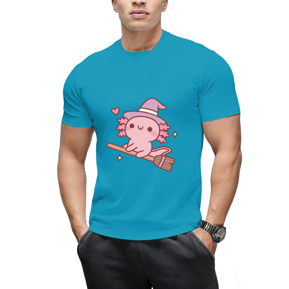 Cute Axolotl Witch Flying On A Broom T-Shirt