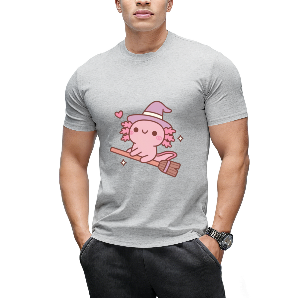 Cute Axolotl Witch Flying On A Broom T-Shirt
