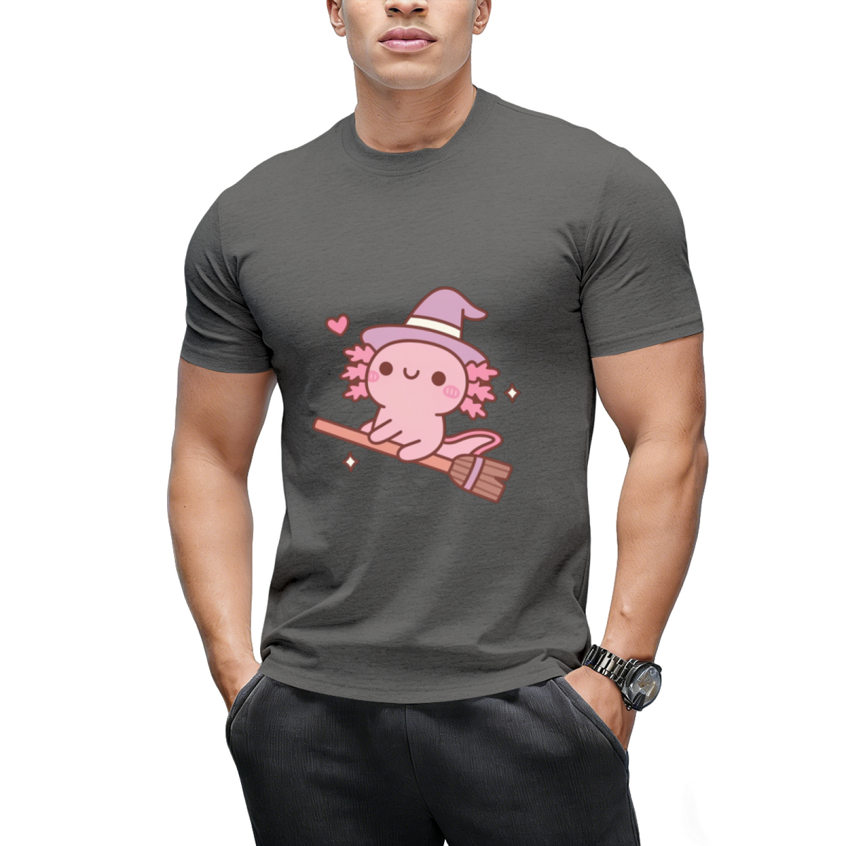 Cute Axolotl Witch Flying On A Broom T-Shirt