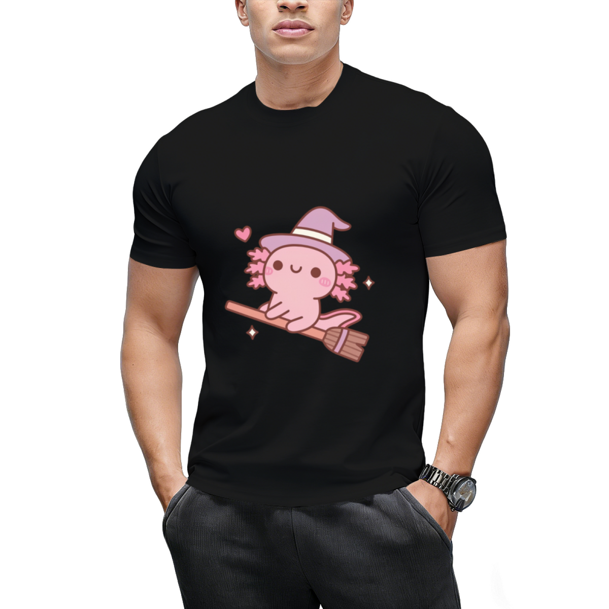 Cute Axolotl Witch Flying On A Broom T-Shirt