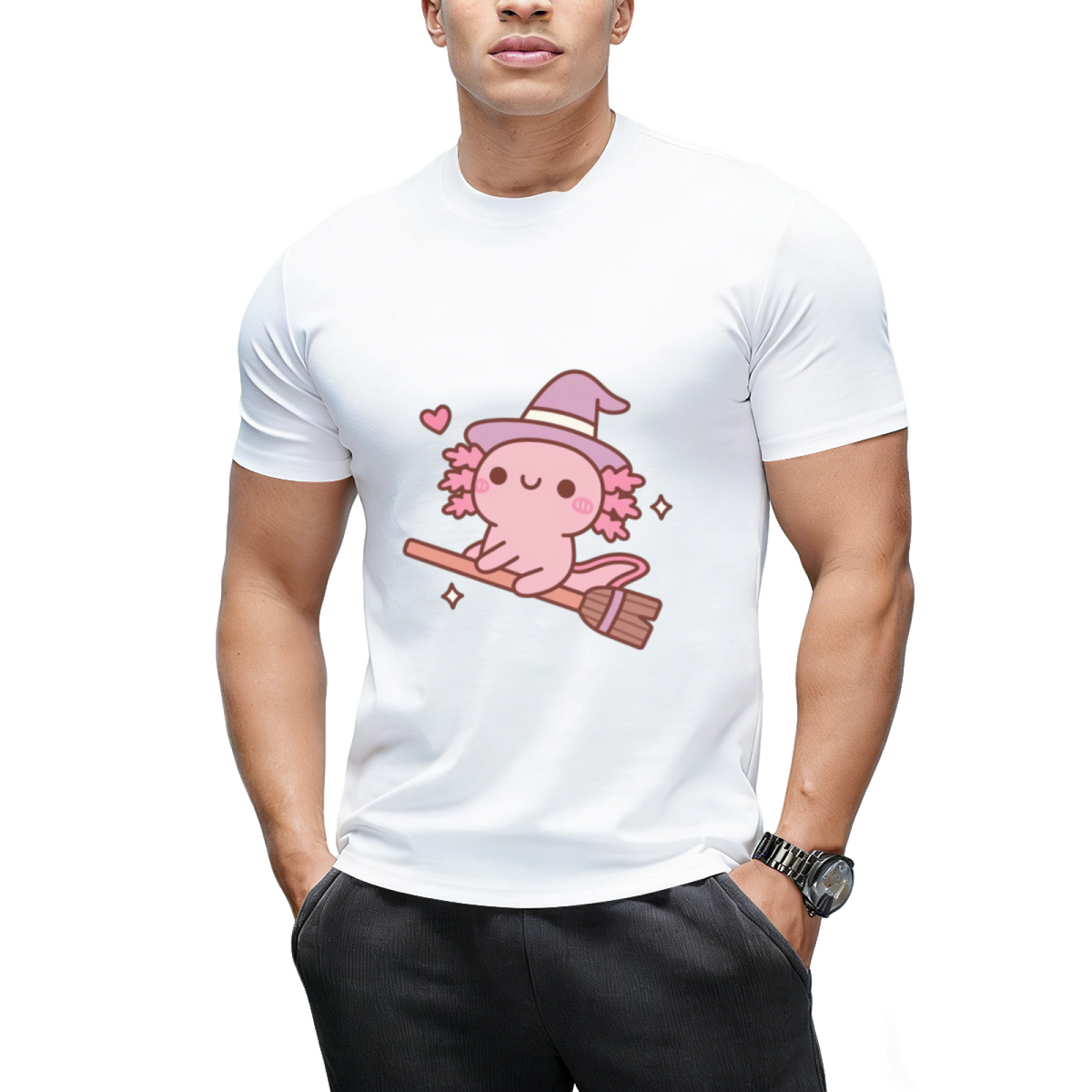 Cute Axolotl Witch Flying On A Broom T-Shirt