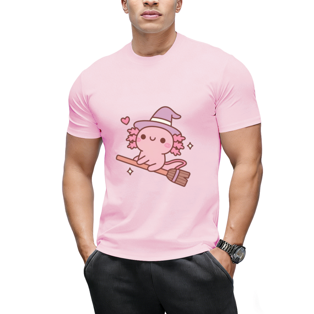 Cute Axolotl Witch Flying On A Broom T-Shirt