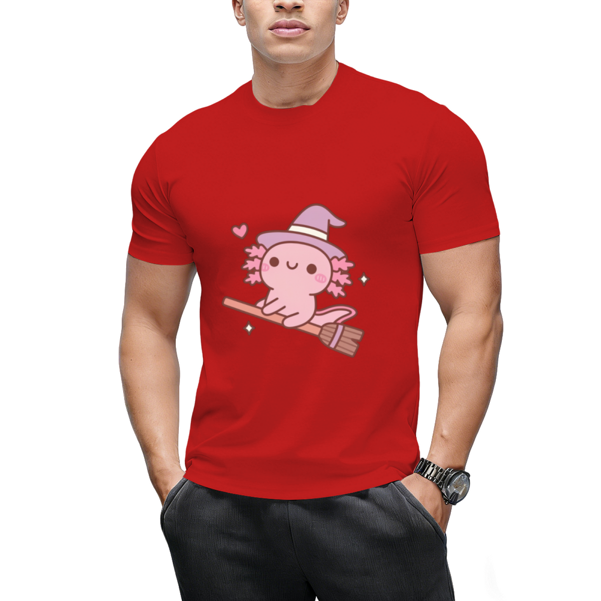 Cute Axolotl Witch Flying On A Broom T-Shirt