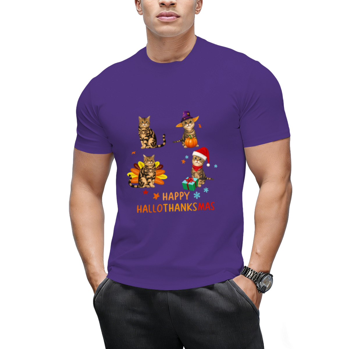 Cat's Happy Hallothanksmas T-Shirt