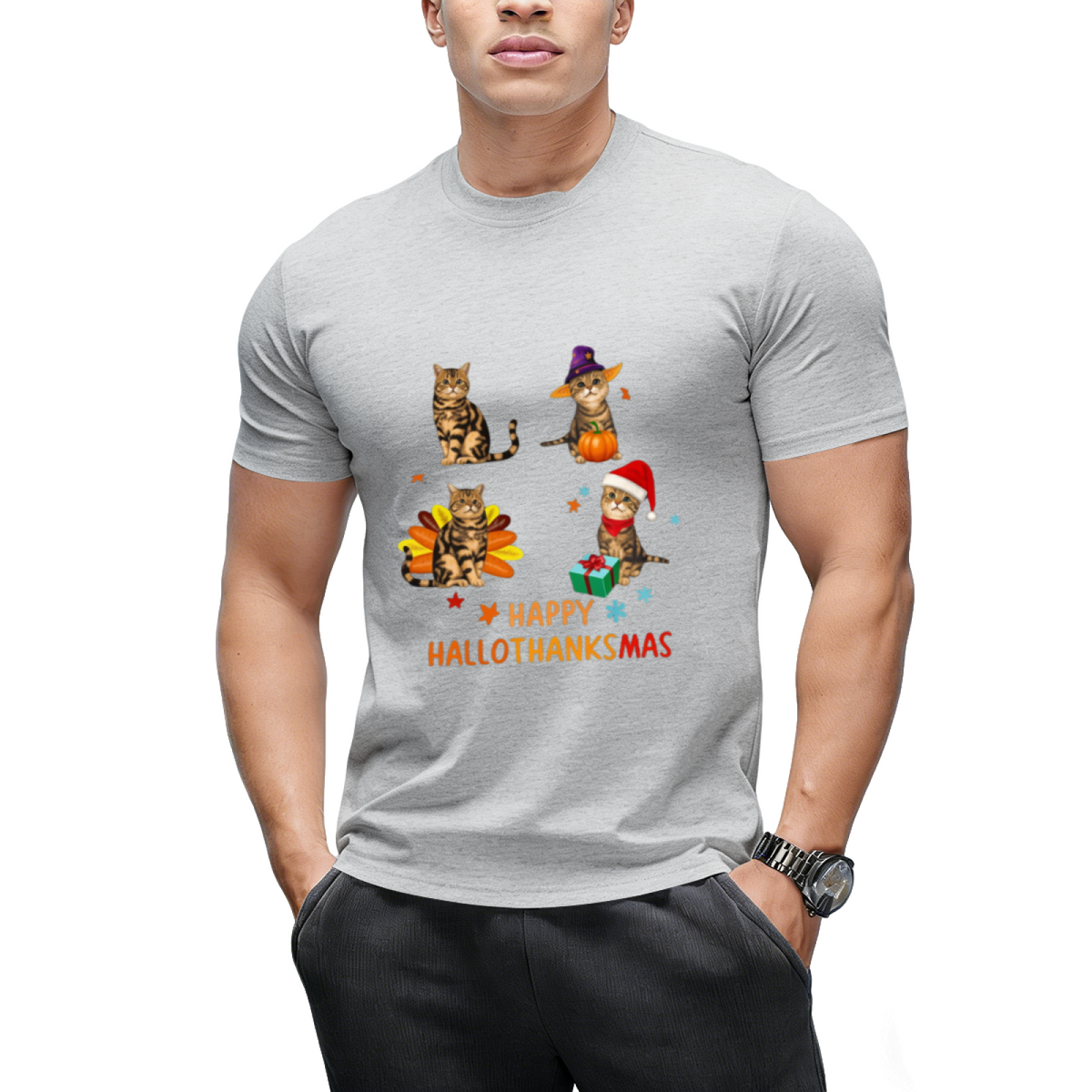 Cat's Happy Hallothanksmas T-Shirt