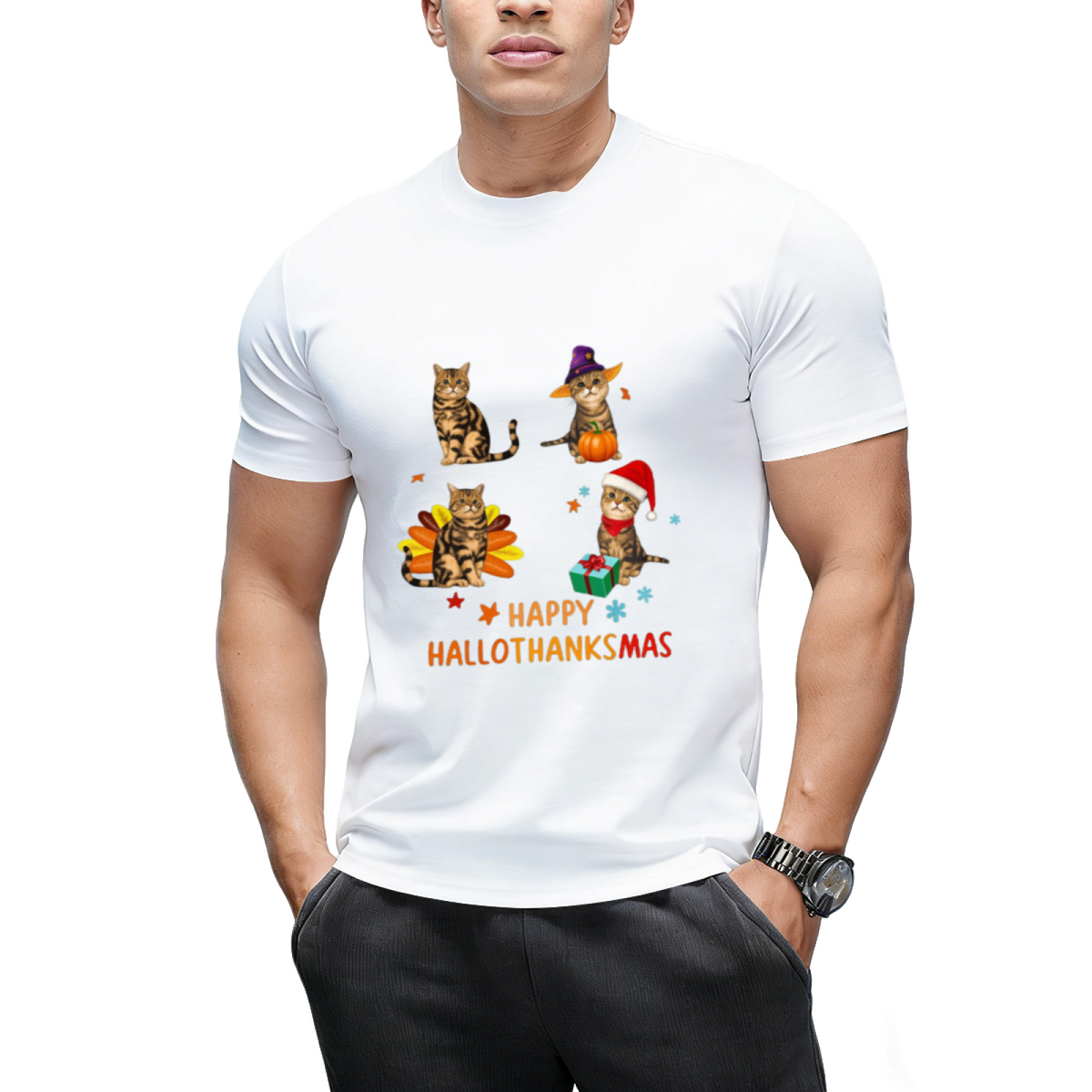 Cat's Happy Hallothanksmas T-Shirt