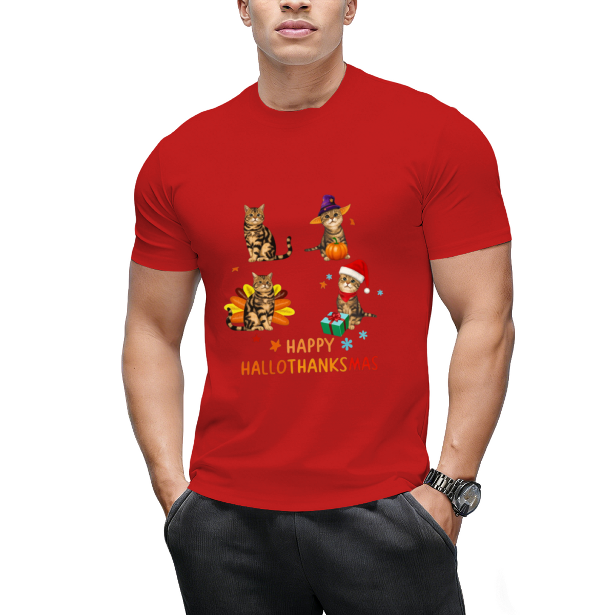 Cat's Happy Hallothanksmas T-Shirt