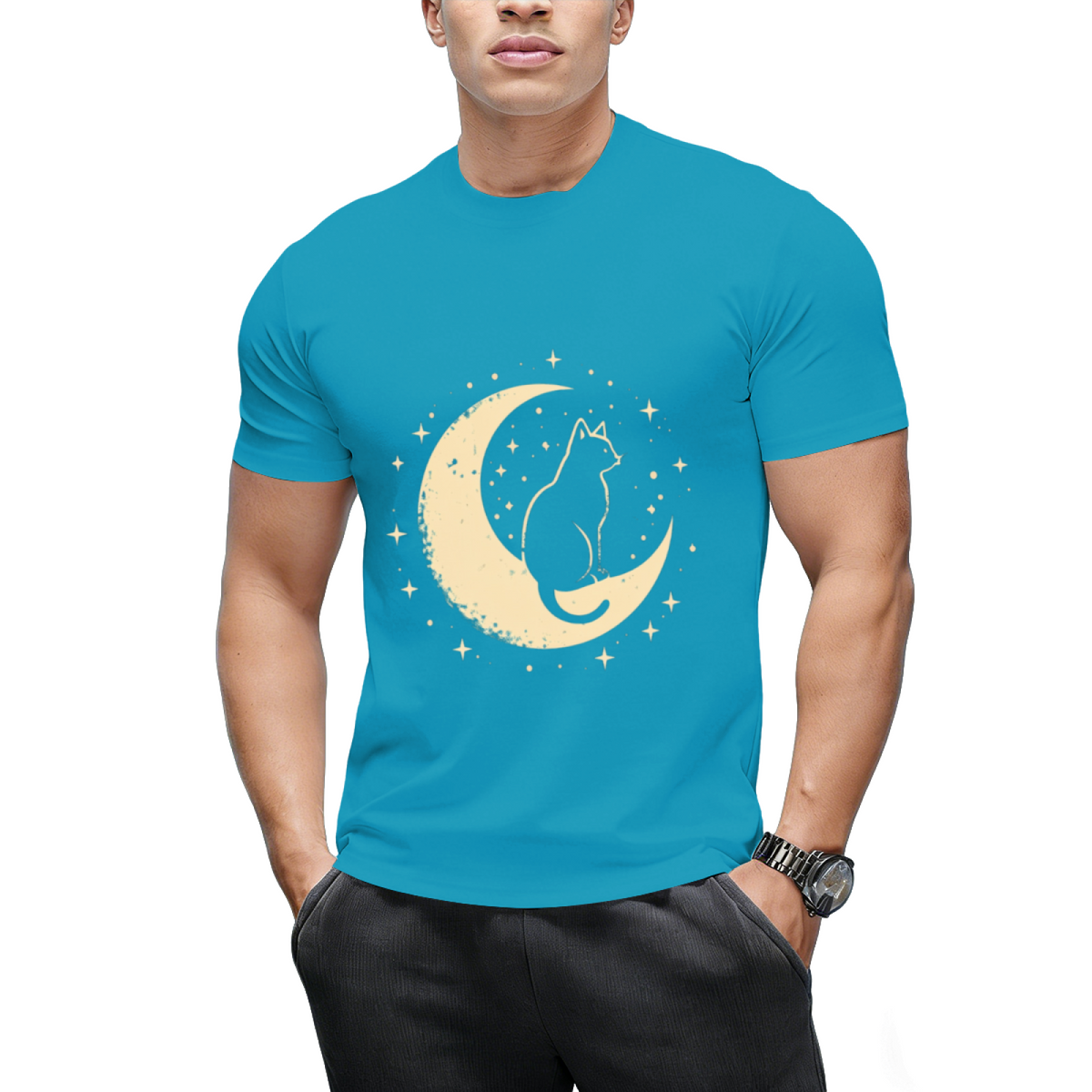 Cat With Moon Vintage T-Shirt