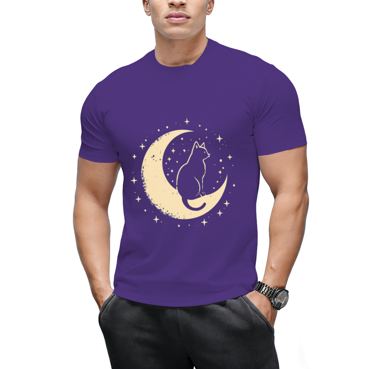 Cat With Moon Vintage T-Shirt