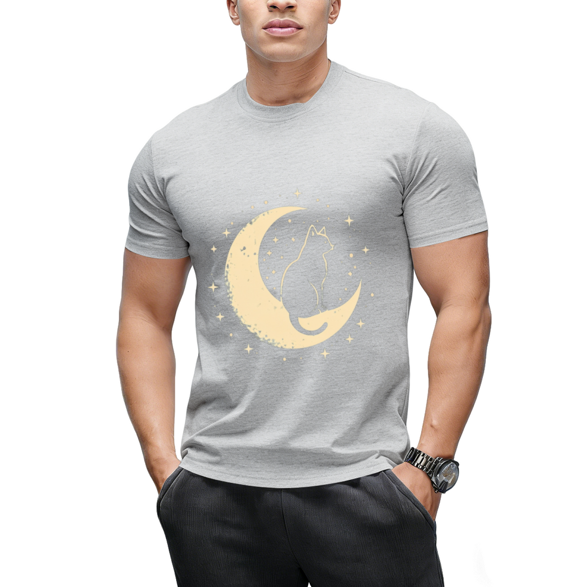 Cat With Moon Vintage T-Shirt