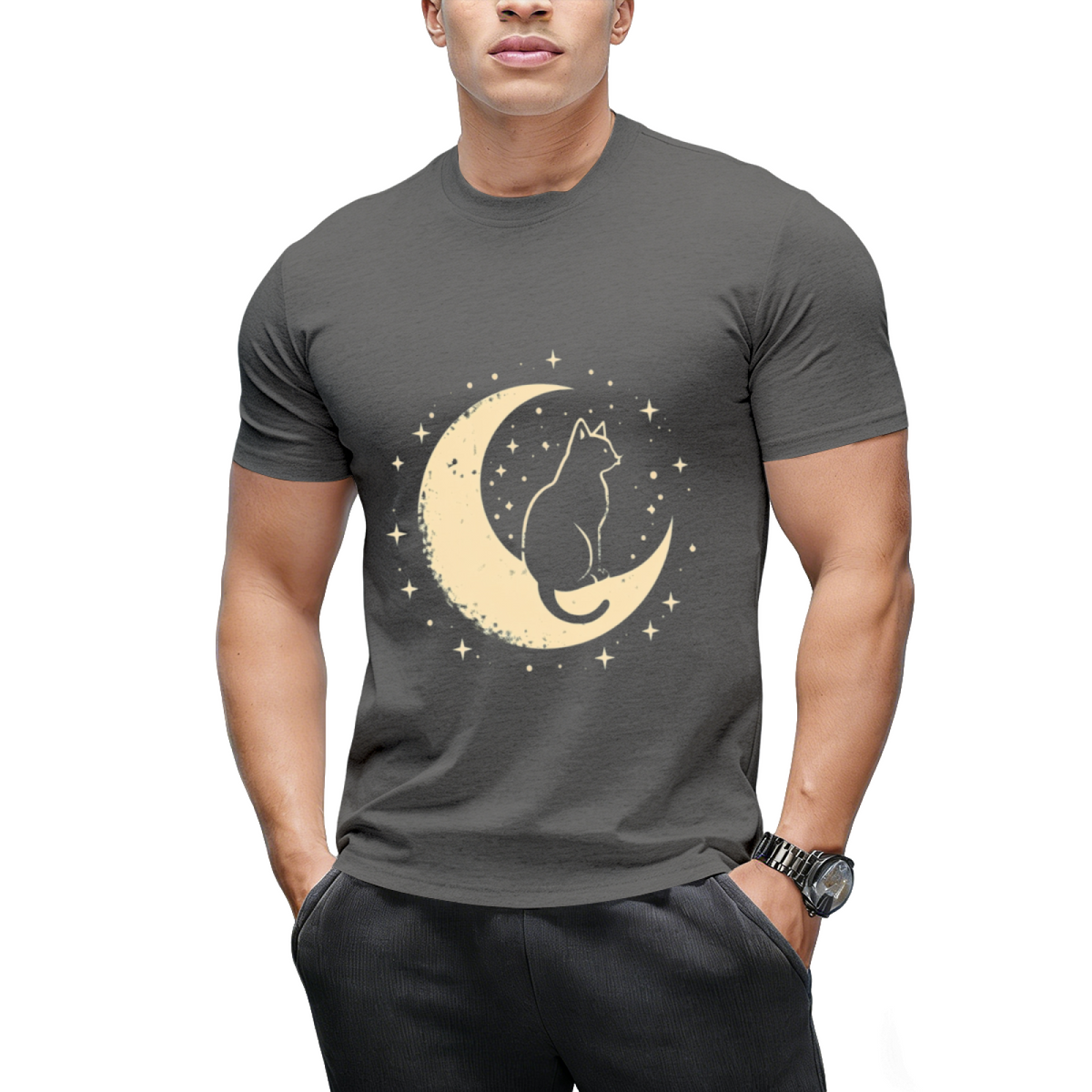 Cat With Moon Vintage T-Shirt