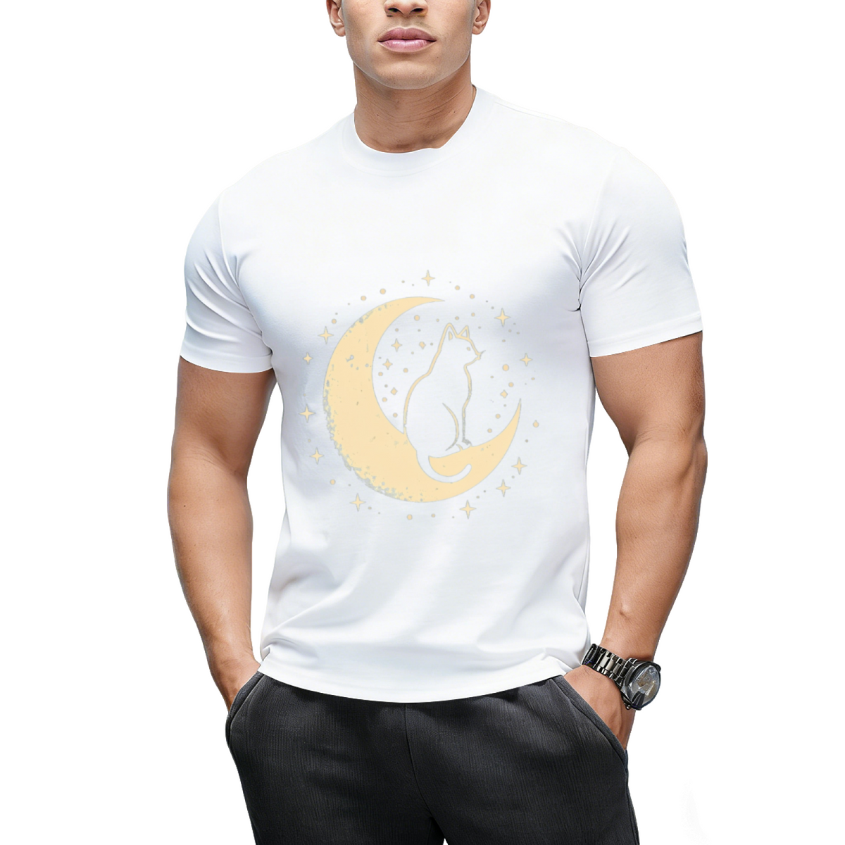 Cat With Moon Vintage T-Shirt