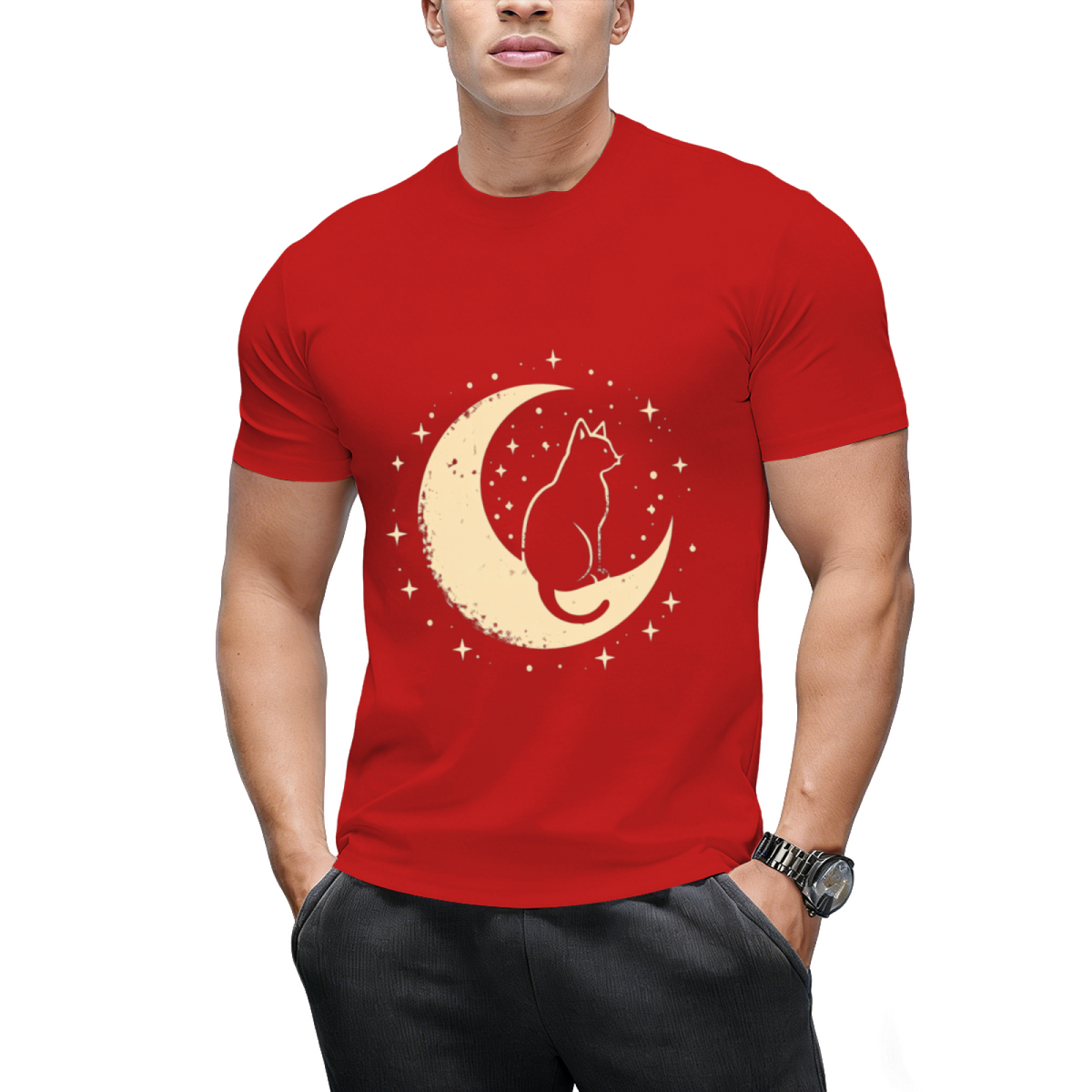 Cat With Moon Vintage T-Shirt