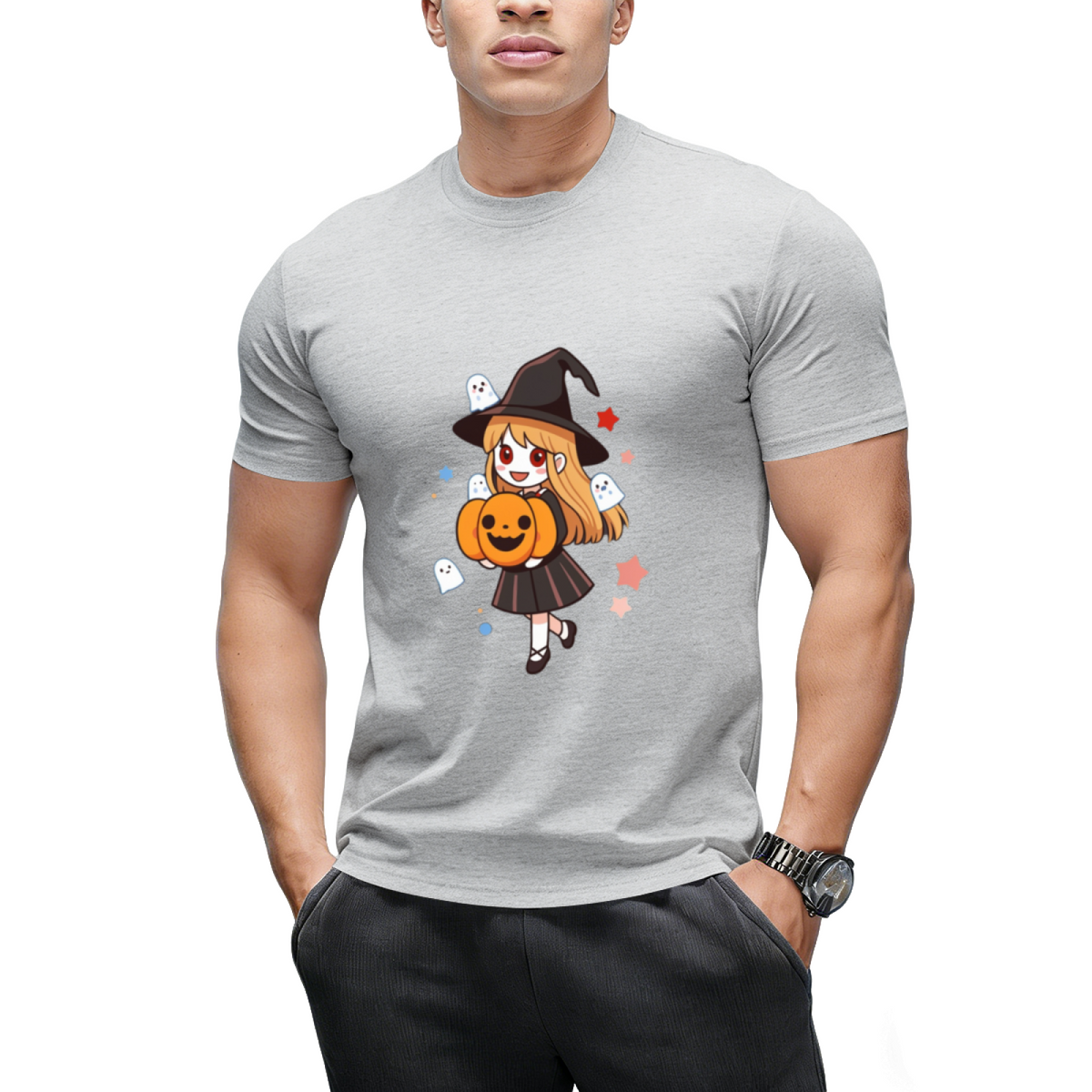 Cute Halloween Anime Witch, Ghost  Pumpkin T-Shirt