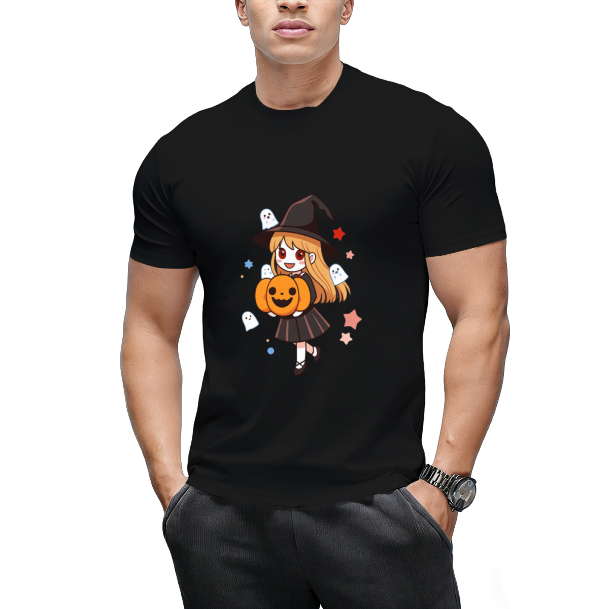 Cute Halloween Anime Witch, Ghost  Pumpkin T-Shirt