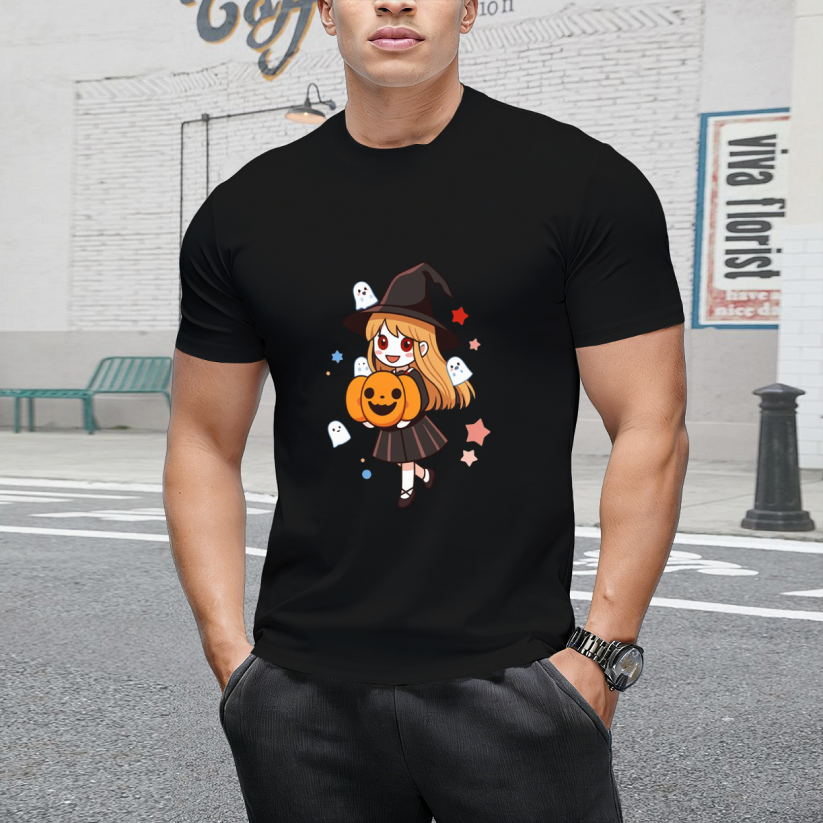 Cute Halloween Anime Witch, Ghost  Pumpkin T-Shirt