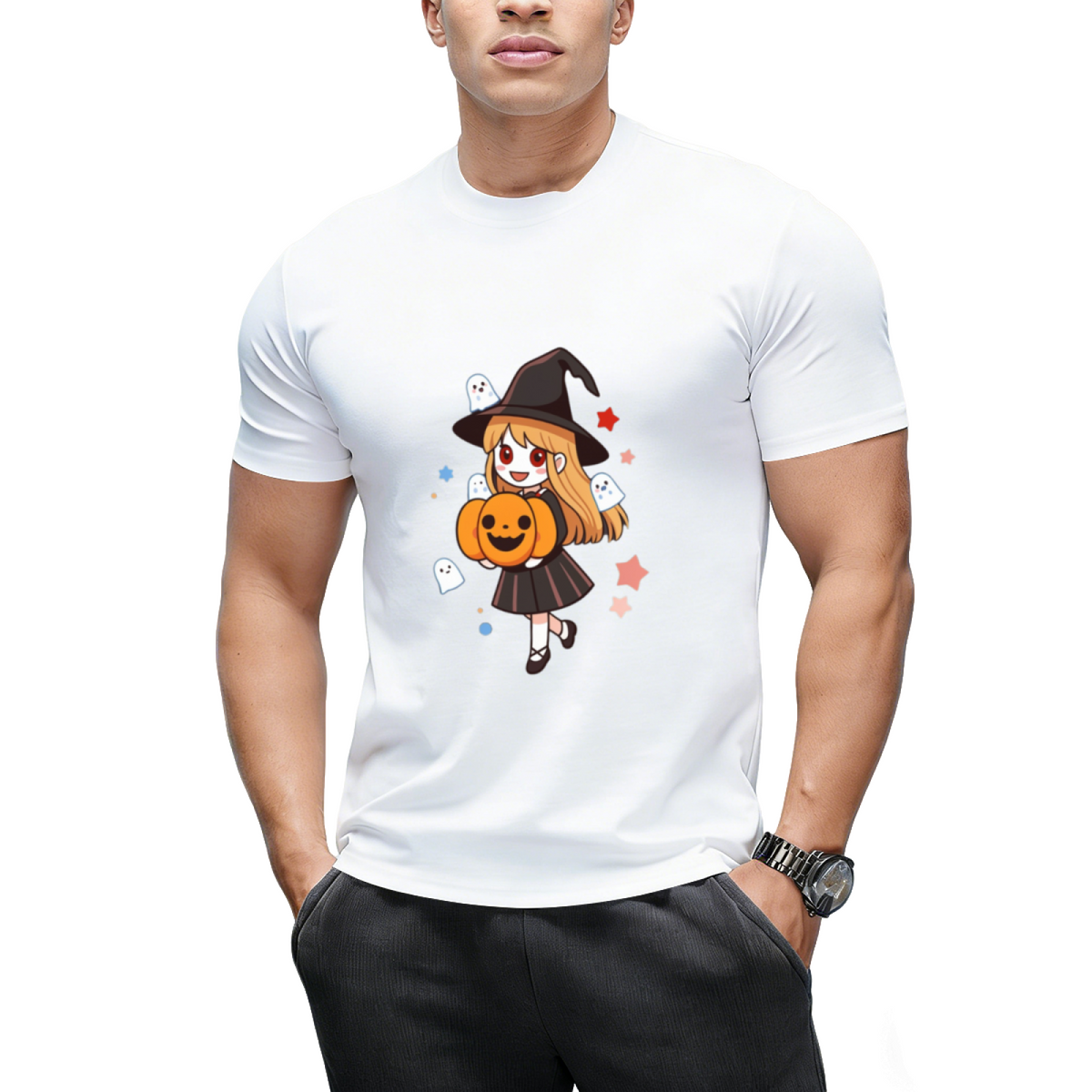 Cute Halloween Anime Witch, Ghost  Pumpkin T-Shirt