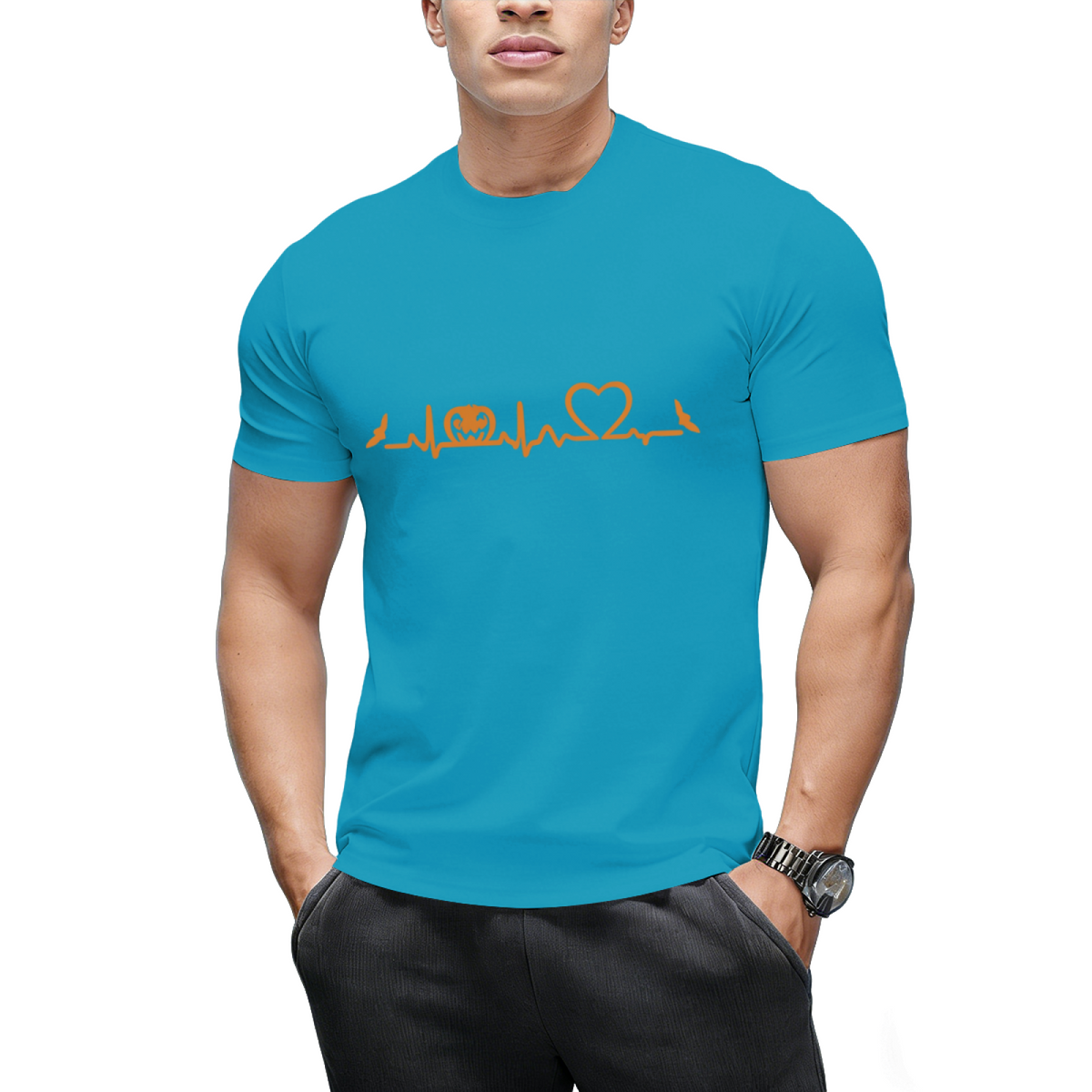 Halloween Orange Pumpkin Heartbeat T-shirt T-Shirt
