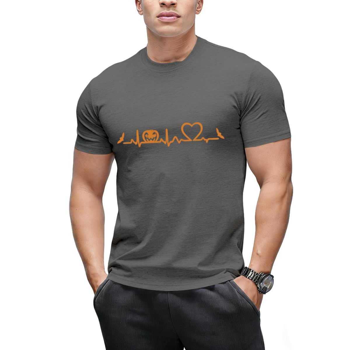Halloween Orange Pumpkin Heartbeat T-shirt T-Shirt