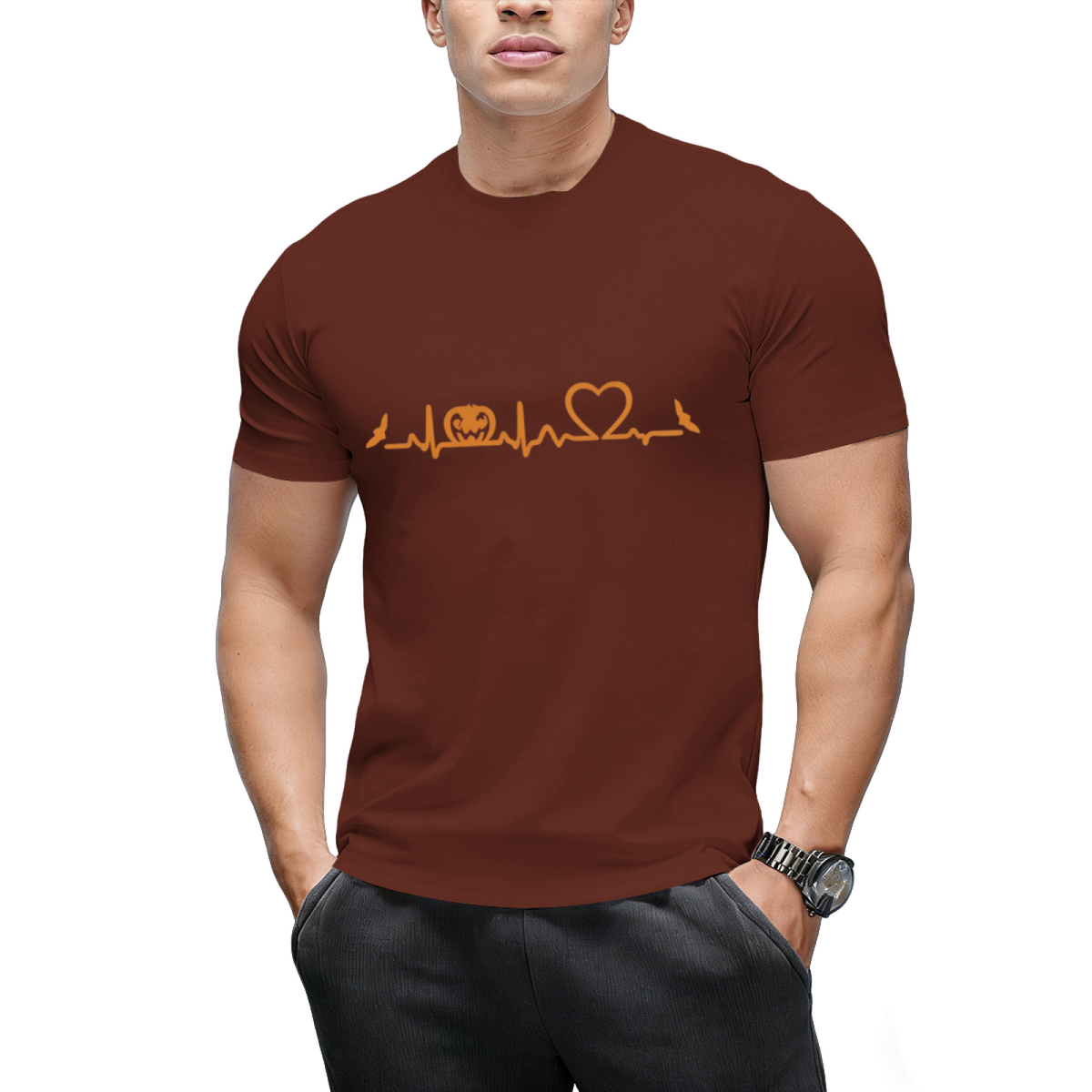 Halloween Orange Pumpkin Heartbeat T-shirt T-Shirt