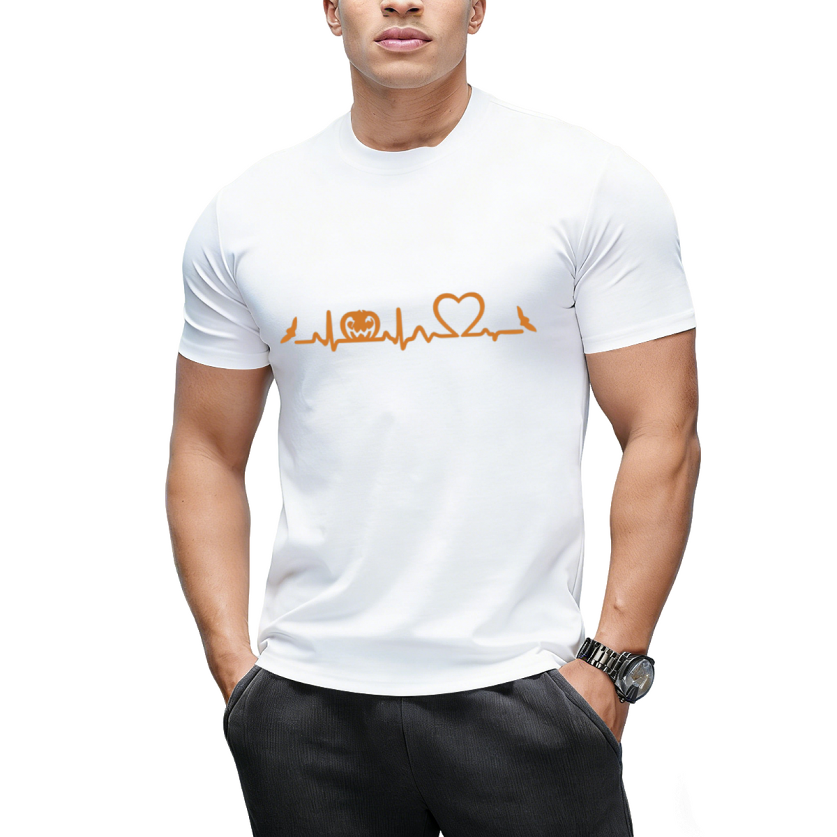 Halloween Orange Pumpkin Heartbeat T-shirt T-Shirt