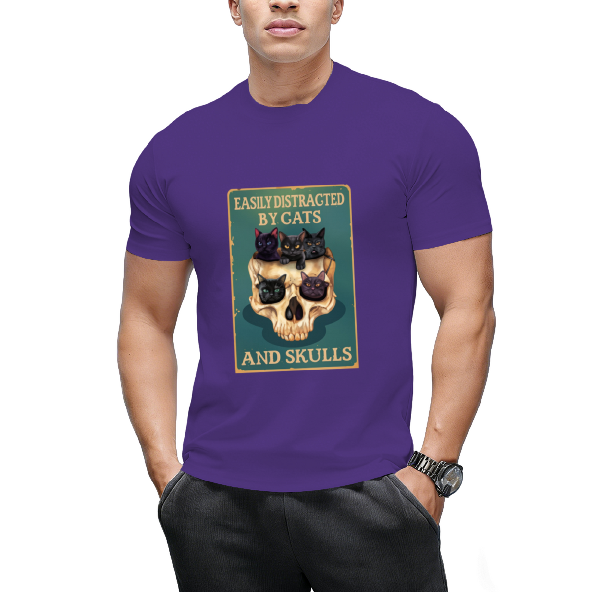 Easily Distracted By Cats And Skulls Skull T-Shirt