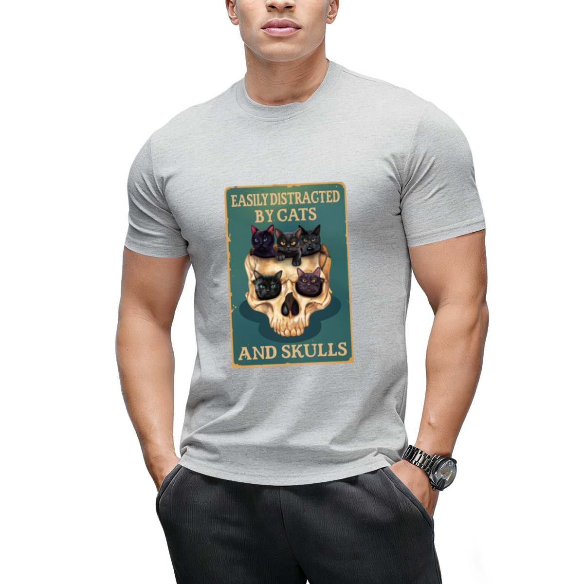 Easily Distracted By Cats And Skulls Skull T-Shirt