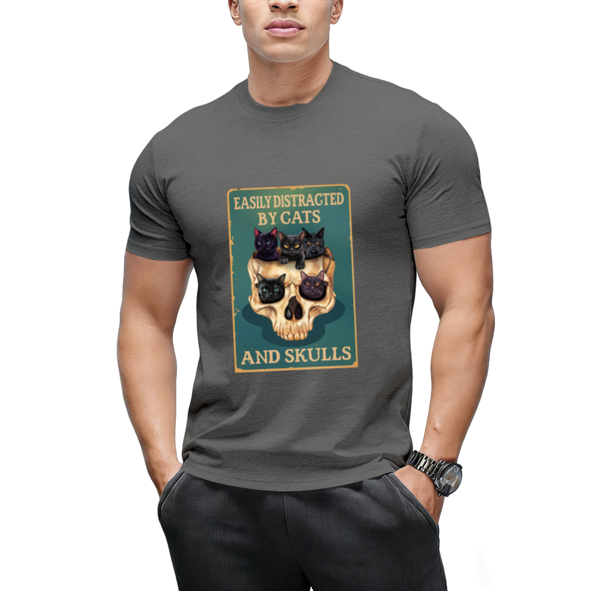 Easily Distracted By Cats And Skulls Skull T-Shirt