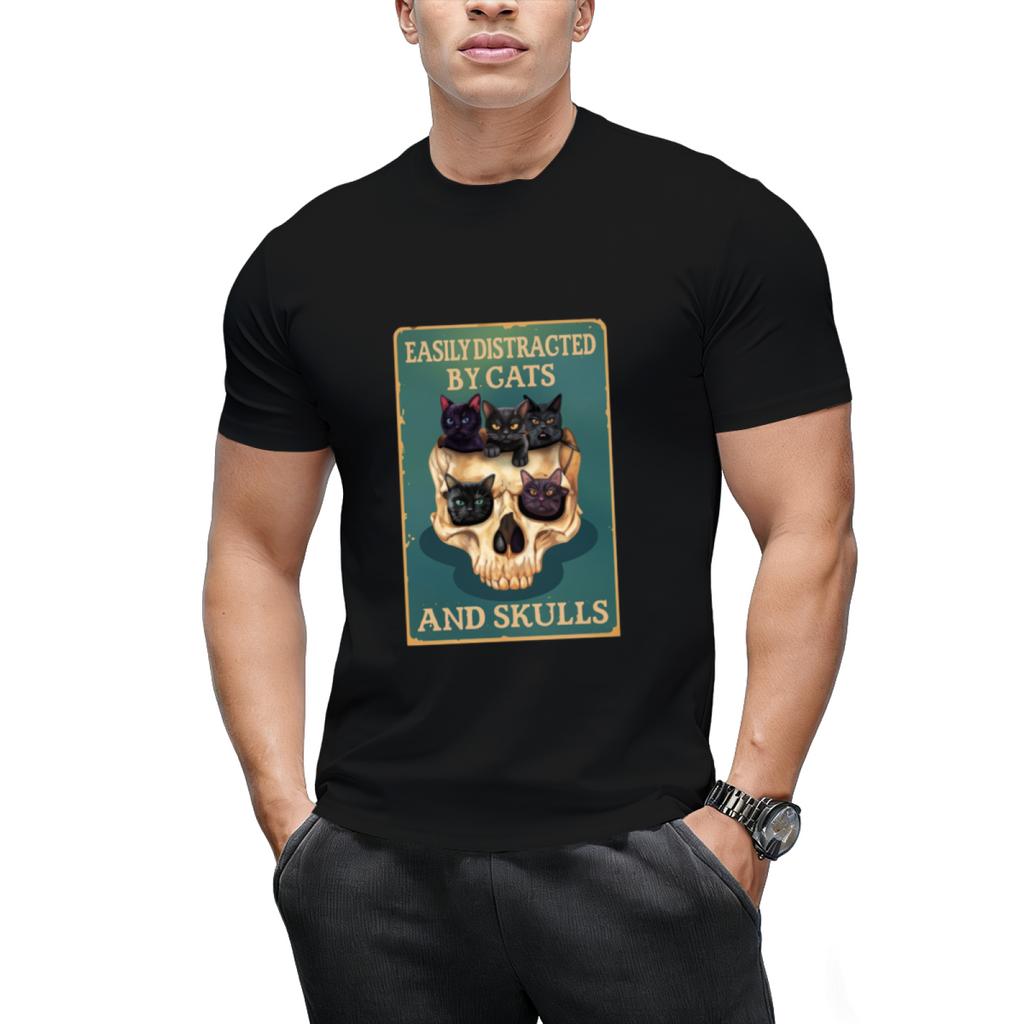 Easily Distracted By Cats And Skulls Skull T-Shirt