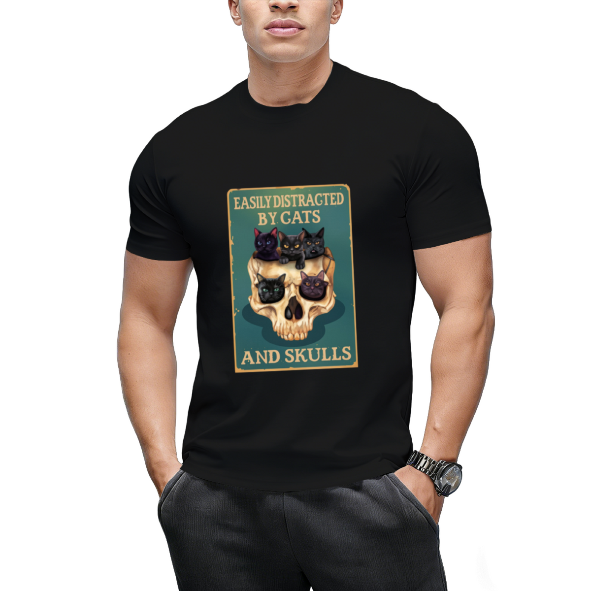 Easily Distracted By Cats And Skulls Skull T-Shirt