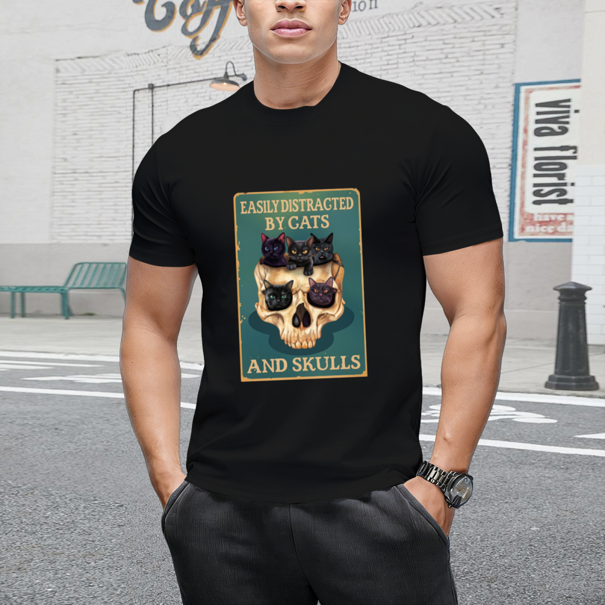 Easily Distracted By Cats And Skulls Skull T-Shirt