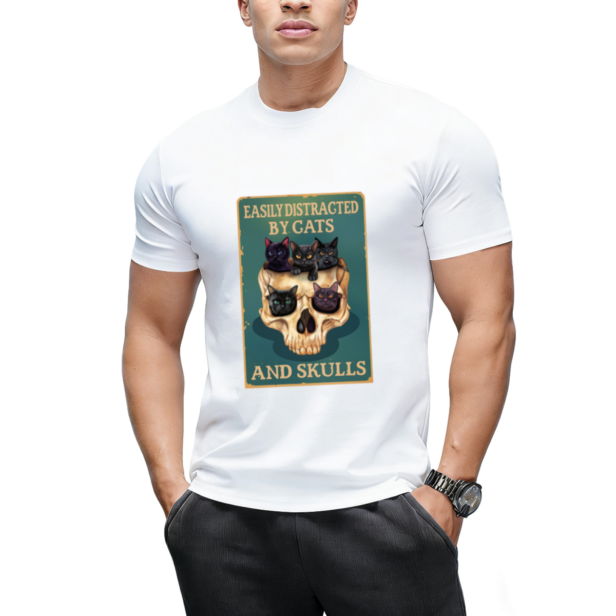 Easily Distracted By Cats And Skulls Skull T-Shirt