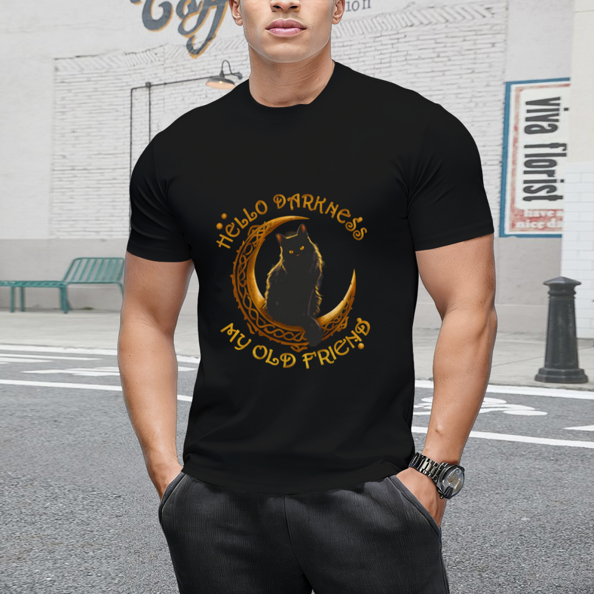 Hello Darkness My Old Friend Funny Animal Lovely Cat T-Shirt