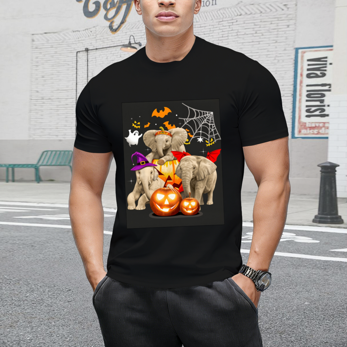 Funny Witch Three Elephants Halloween Elephant Lover Gifts T-Shirt