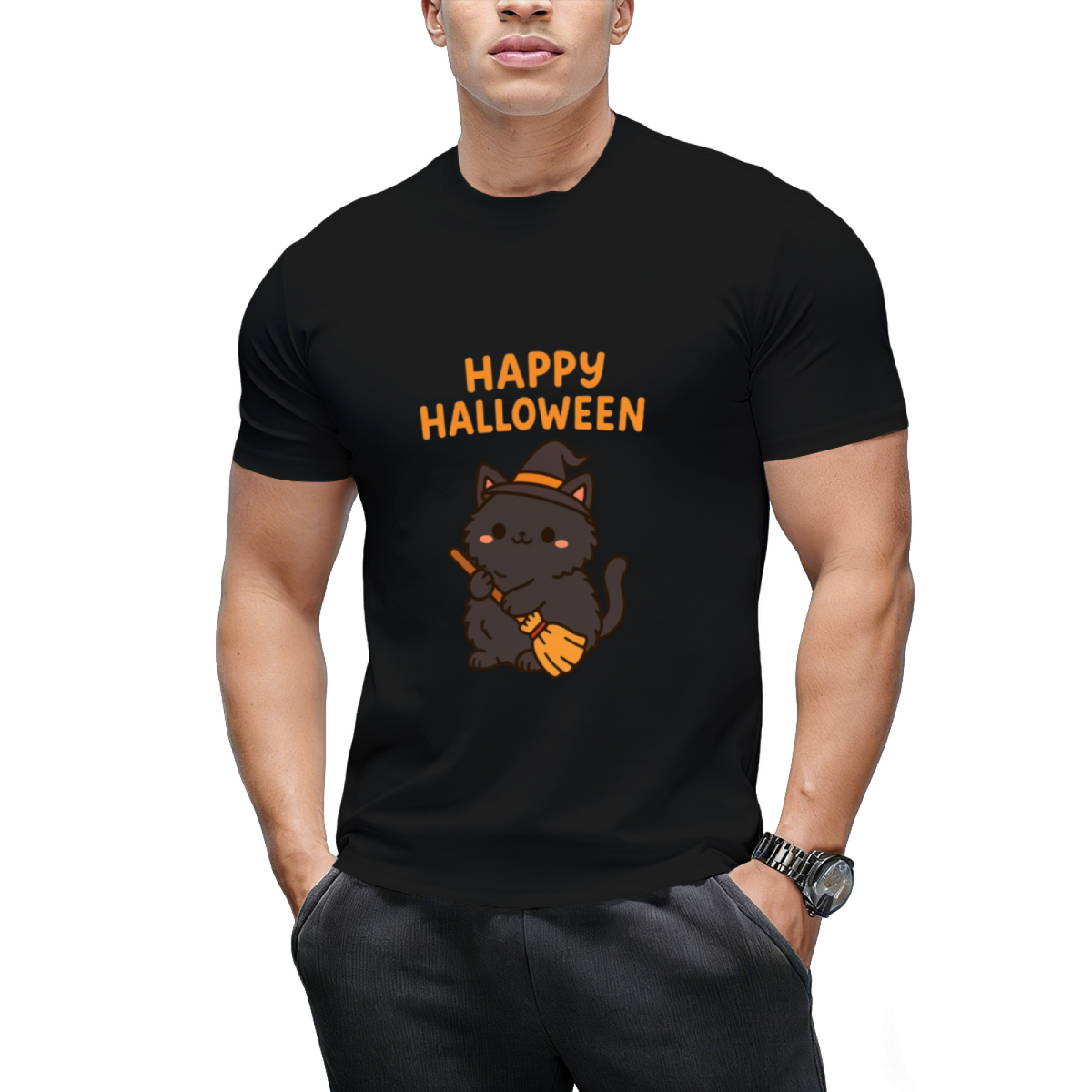 Happy Halloween – Cute Kawaii Black Cat T-Shirt