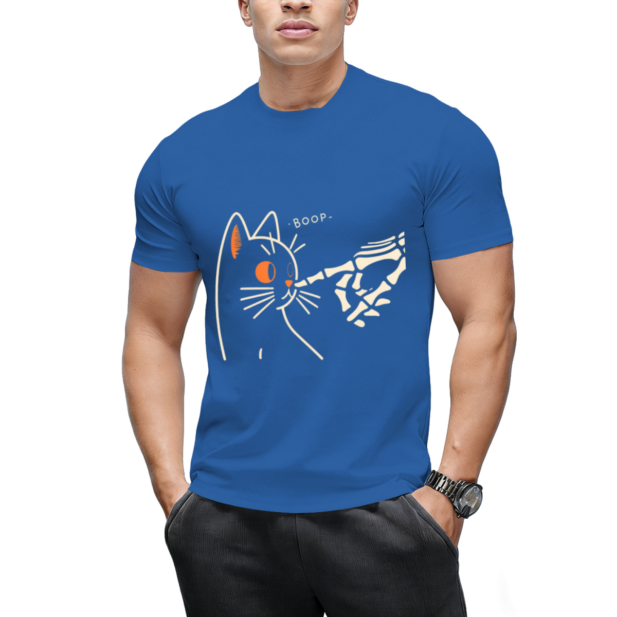 Cat Skeleton Hand Boop Halloween Pet Lover T-Shirt