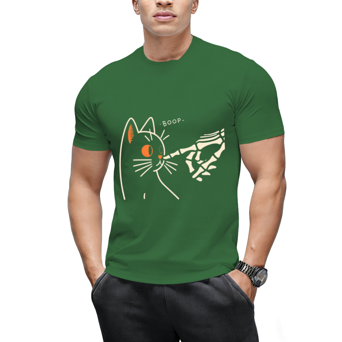 Cat Skeleton Hand Boop Halloween Pet Lover T-Shirt