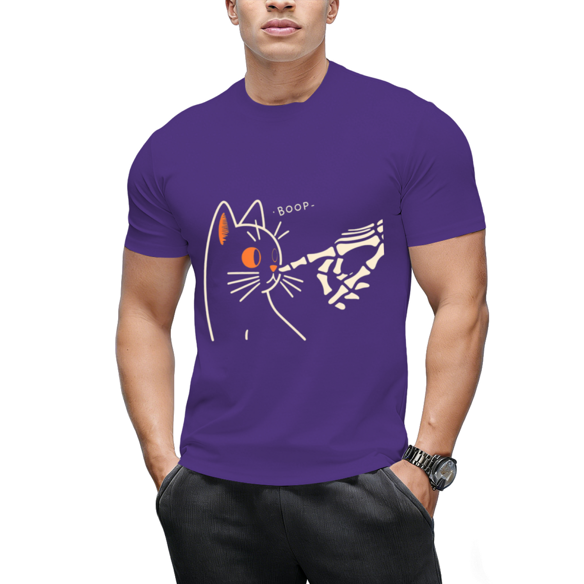 Cat Skeleton Hand Boop Halloween Pet Lover T-Shirt