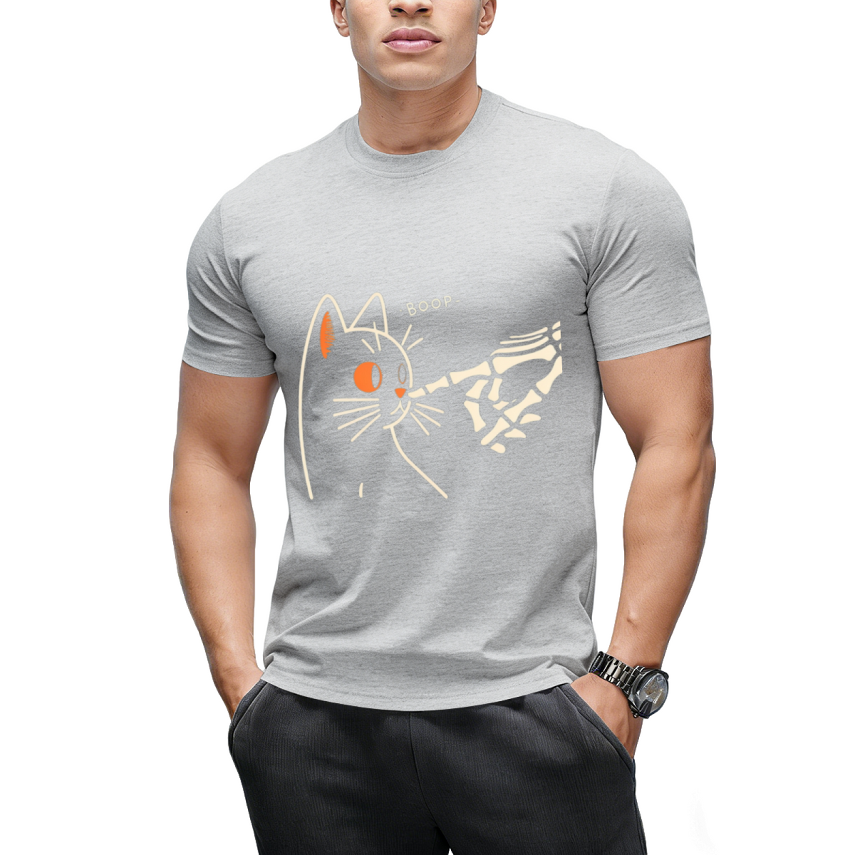 Cat Skeleton Hand Boop Halloween Pet Lover T-Shirt