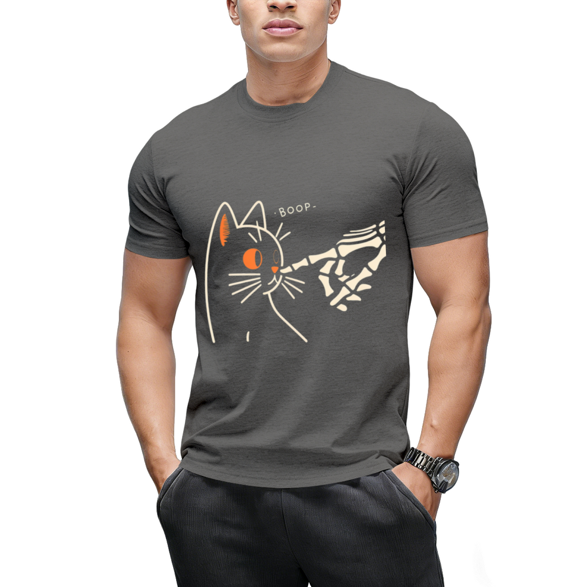 Cat Skeleton Hand Boop Halloween Pet Lover T-Shirt