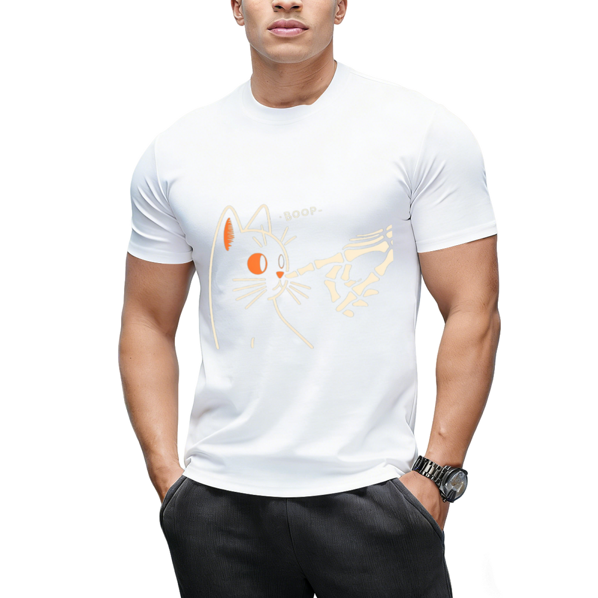 Cat Skeleton Hand Boop Halloween Pet Lover T-Shirt